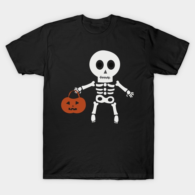 Cute Skeleton Holding Pumpkin Basket T-Shirt by Hssinou